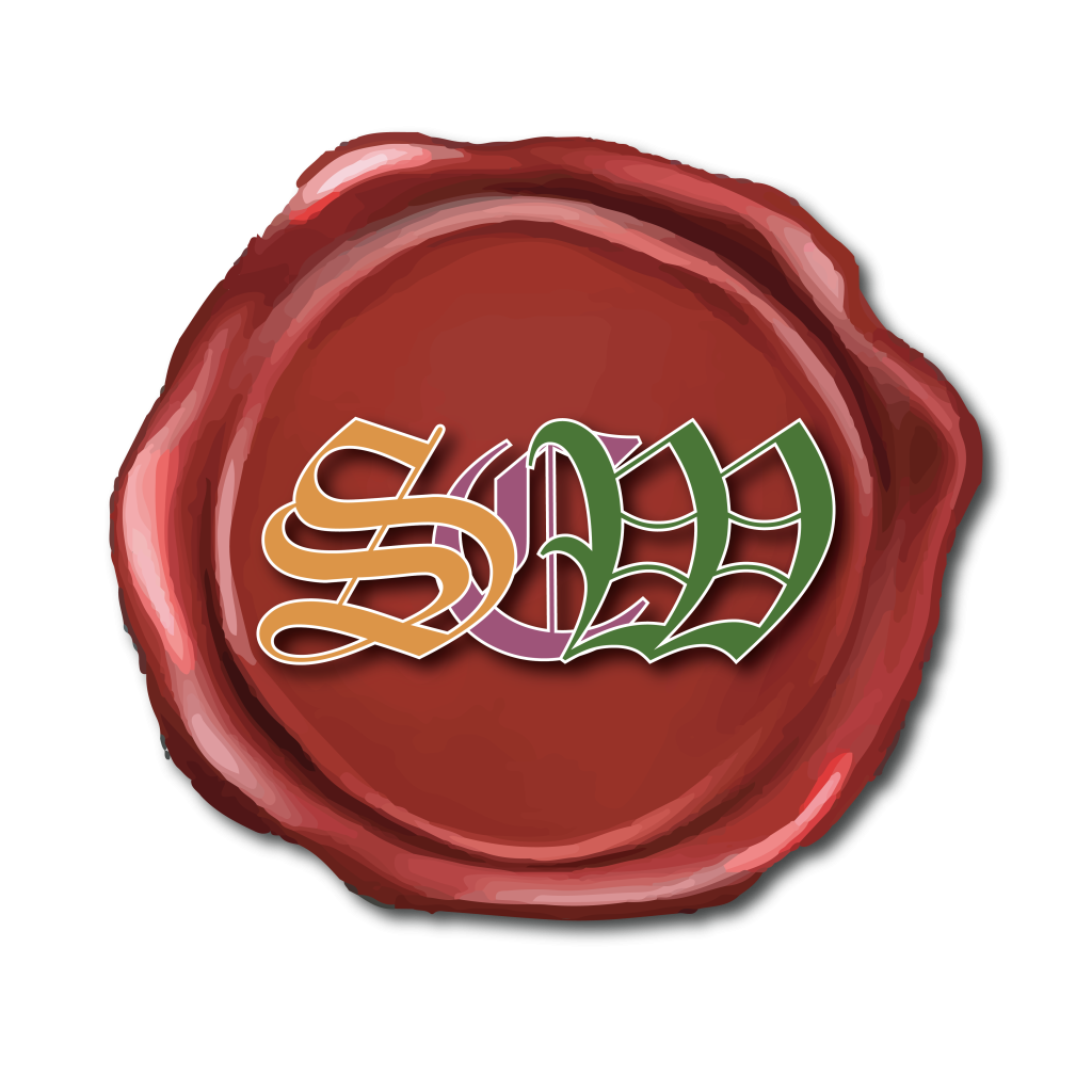 Stylized letters S (yellow), C (purple), and W (green) on a red, wax seal